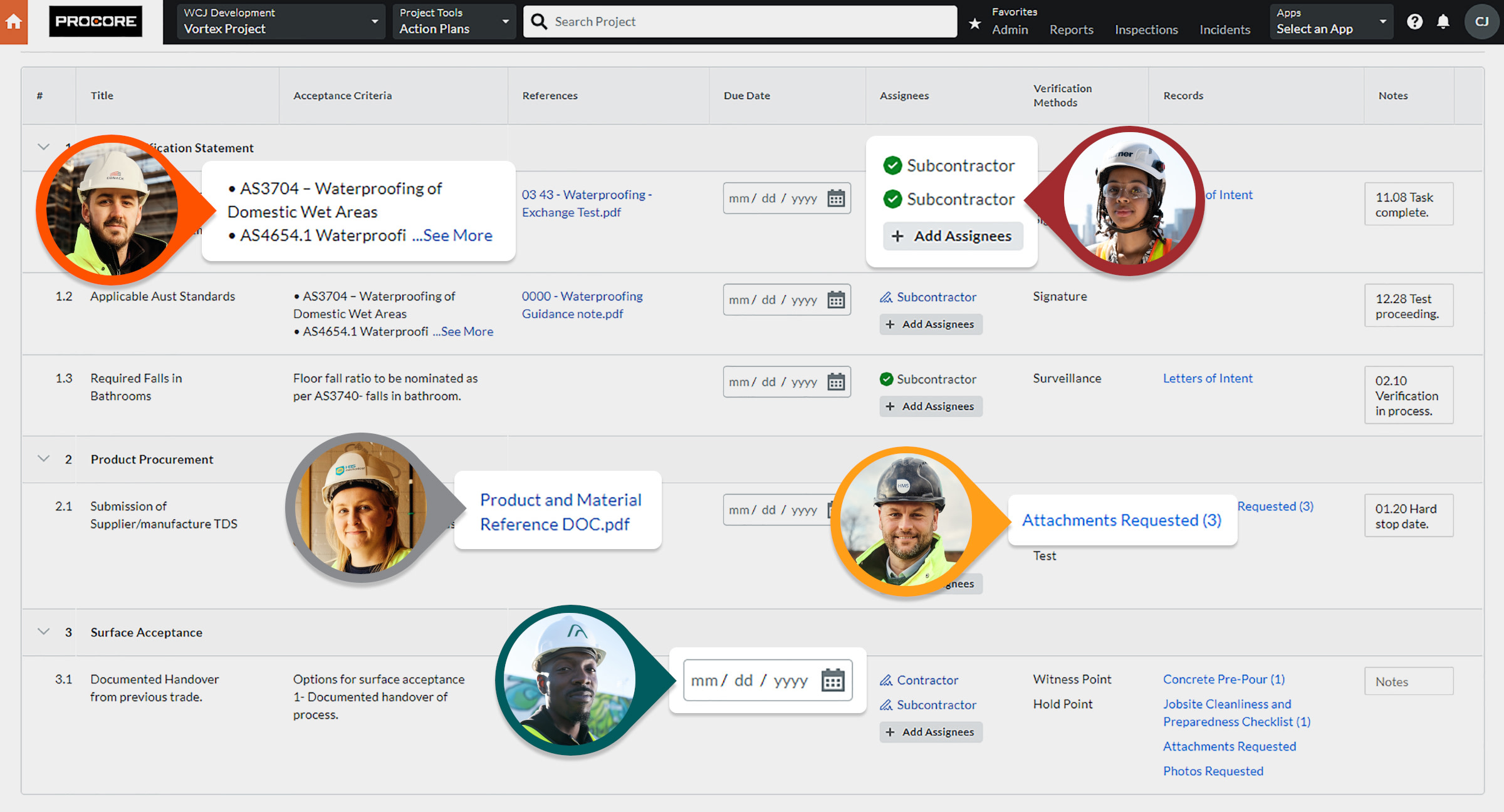 Screen capture of Procore's Action Plans