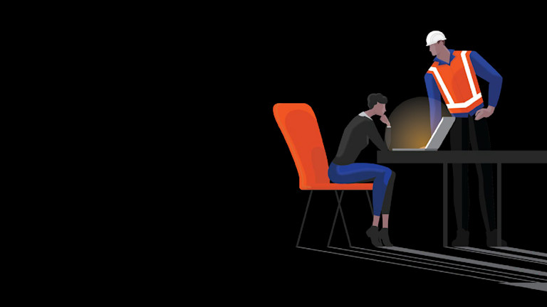 Graphic of a contractor and an owner on a desk