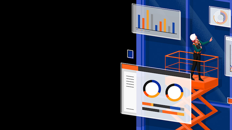 Illustration of a construction worker on a scaffolding