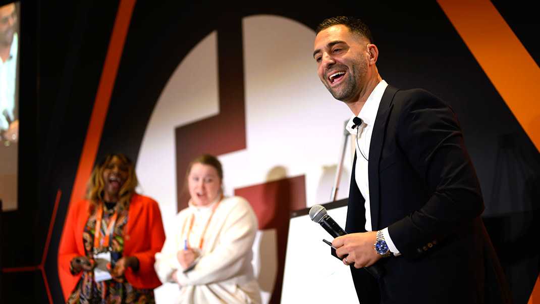 A speaker at Groundbreak's stage