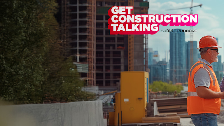 Three construction workers having a conversation. Get Construction Talking logo overlaying the image