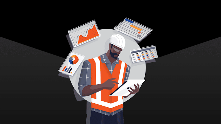 Illustration of a construction worker looking at documents