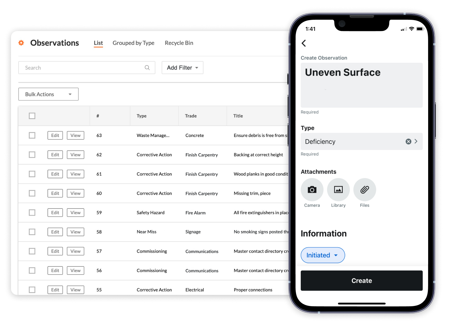 Screen capture of Procore's Observations